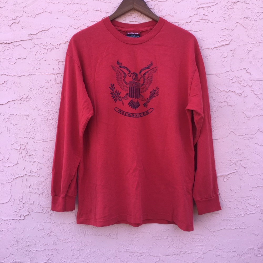 Quicksilver Red Long Sleeve T-Shirt Faded Eagle *FLAW*